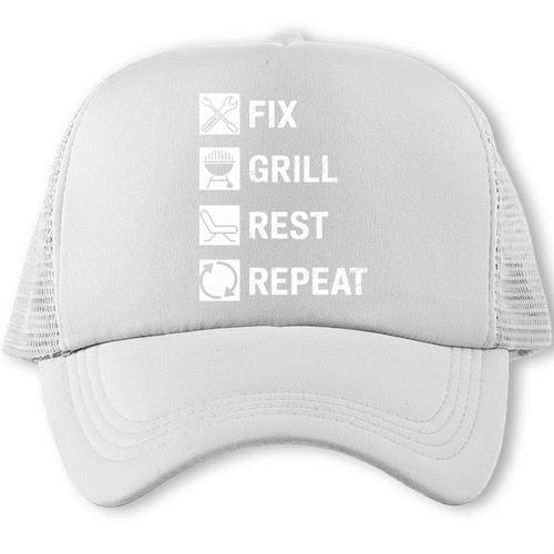 Fix Grill Rest Repeat Handyman BBQ Dad Life Premium Tri-Blend Trucker Cap - BBQ Dad Merch