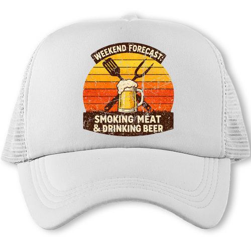Weekend Forecast Smoking Meat Drinking Beer BBQ Dad Premium Tri-Blend Trucker Cap - BBQ Dad Merch