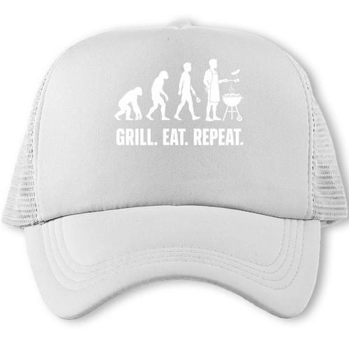 Grill Eat Repeat BBQ Dad Evolution Barbecue Performance Trucker Cap - BBQ Dad Merch