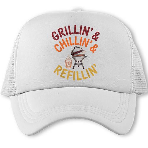 Grillin Chillin Refillin BBQ Dad Father Drinking Grill Trucker Cap - BBQ Dad Merch