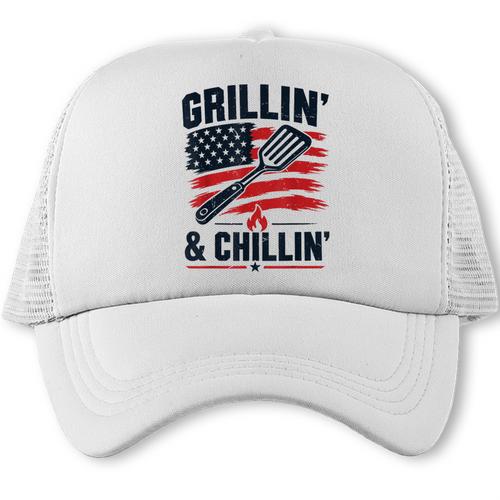 Grilling & Chilling 4th July BBQ Dad Joke Grilling Dad Trucker Cap - BBQ Dad Merch