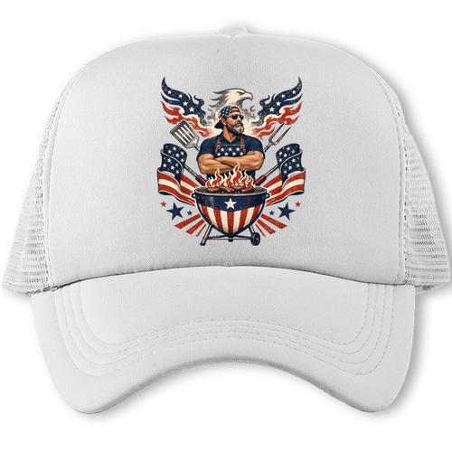 Patriotic BBQ Dad American Flag 4th Of July Barbecue Trucker Cap - BBQ Dad Merch