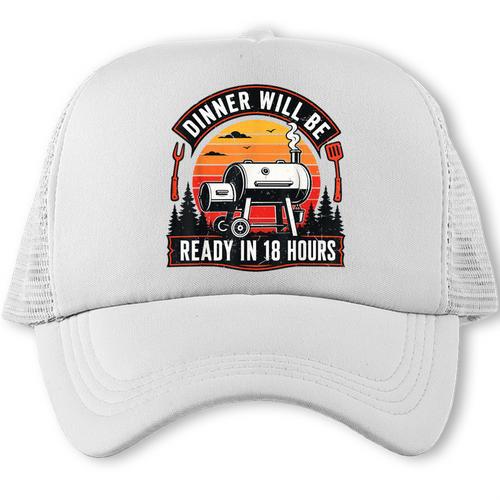 Retro BBQ Dad Joke Dinner Will Be Ready 18 Hour Grill Trucker Cap - BBQ Dad Merch