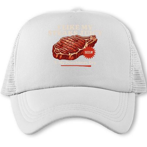 Steaks Juicy Punchlines Dry Grill Carnivore BBQ Dad Joke Premium Tri-Blend Trucker Cap - BBQ Dad Merch