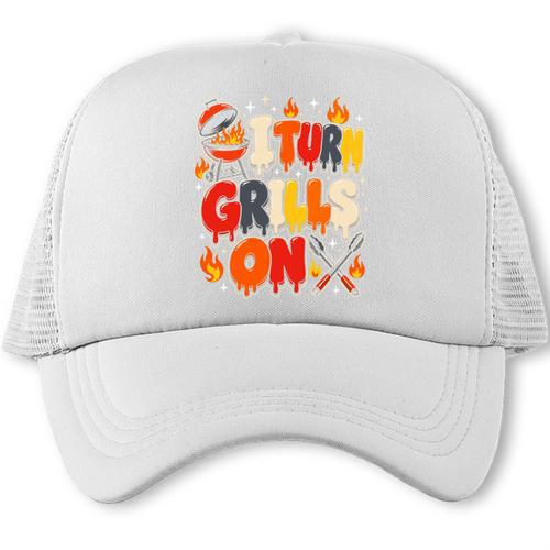 I Turn Grills On Grilling Dad BBQ Dad Humor Performance Trucker Cap - BBQ Dad Merch