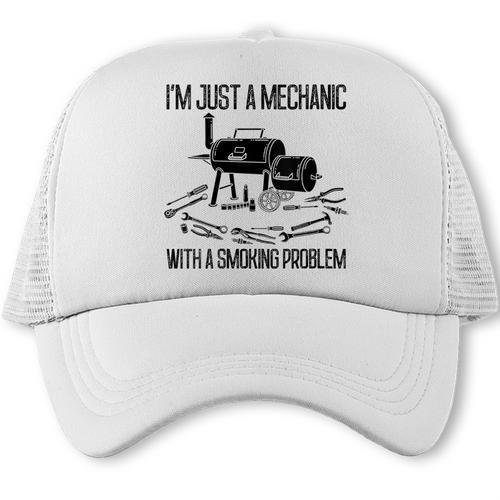 Women's I'm Just A Mechanic With A Smoking Problem Grilling BBQ Dads Trucker Cap - BBQ Dad Merch
