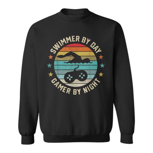 Swimmer By Day Gamer By Night Swimming Swim Lover Gaming Sweatshirt - SwimGear Co
