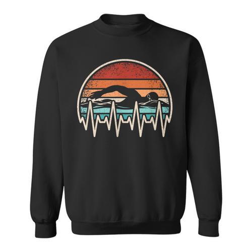 Swimming Heartbeat Retro Swim Swimmer Men Women Sweatshirt - SwimGear Co