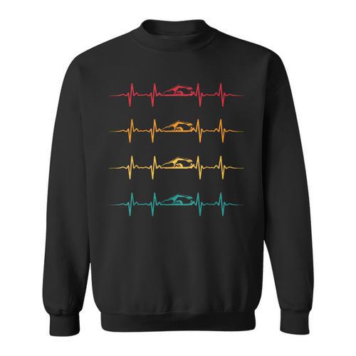 Swimming Swimmer Heartbeat Vintage Men Boys Women Swim Lover Sweatshirt - SwimGear Co