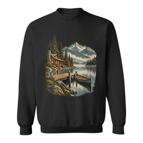 Women's Lakeside Canoe Cabin Escape Scene Sweatshirt - Paddle Life