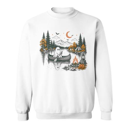 Canoe Ghost Camping Ghost Lake Halloween Spooky Fall Camping Sweatshirt - Paddle Life