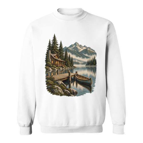 Lakeside Canoe Cabin Escape Scene Sweatshirt - Paddle Life