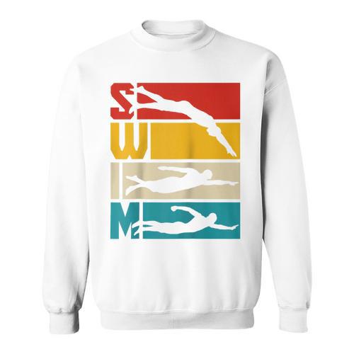 Swim Swimming Vintage Retro Swimmer Raglan Baseball Tee Sweatshirt - SwimGear Co
