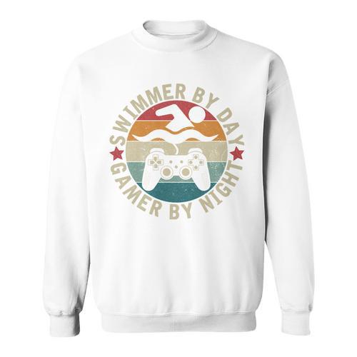 Swimmer By Day Gamer By Night Swimming Swim Gaming Sweatshirt - SwimGear Co