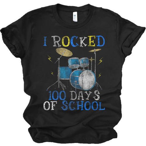 100th Day Of School T Shirt Happy 100 Days Drum Kit Music Unisex Jersey T-Shirt - Downbeat Supply
