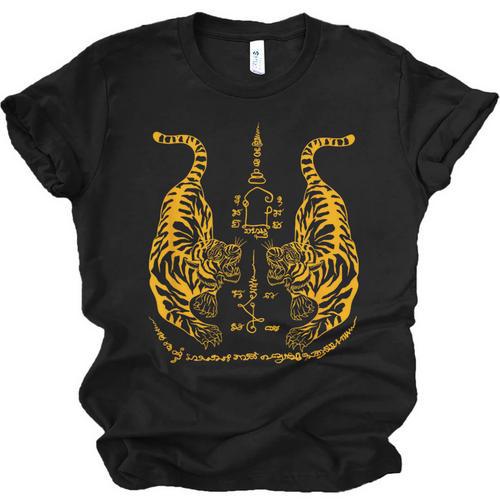 Awesome Orange Double Tiger Muay Thai Sak Yant Unisex Jersey T-Shirt - Nak Muay Co.
