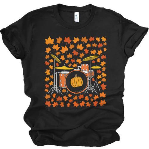 Drum Kit With Leaves Fall Drummer Autumn Musician Unisex Jersey T-Shirt - Downbeat Supply