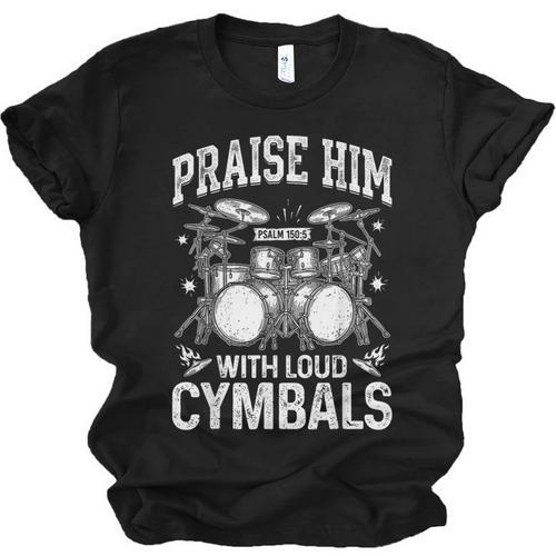 Praise Him With Loud Cymbals Psalm 150-5 Vintage Drum Kit Unisex Jersey T-Shirt - Downbeat Supply