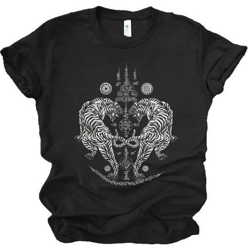 Sak Yant Thai Tattoo Twin Tiger For Muay Thai Fighter Boxing Unisex Jersey T-Shirt - Nak Muay Co.