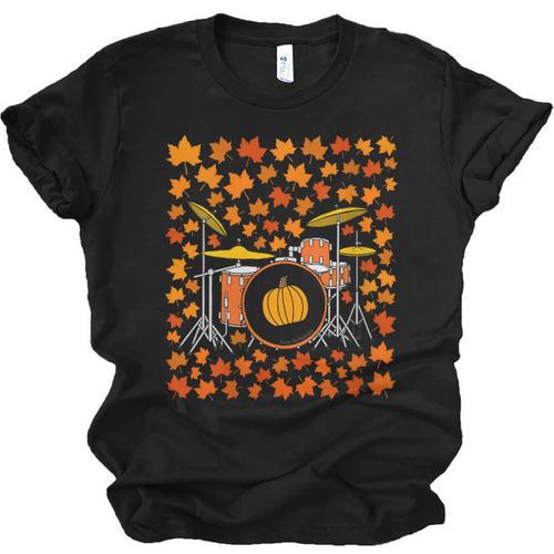Women's Drum Kit With Leaves Fall Drummer Autumn Musician Unisex Jersey T-Shirt - Downbeat Supply