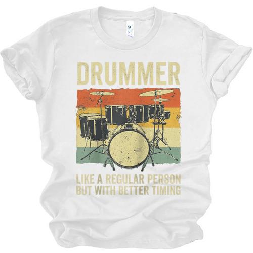 Drummer Better Timing Retro Vintage Sunset Drum Kit Graphic Raglan Baseball Tee Unisex Jersey T-Shirt - Downbeat Supply