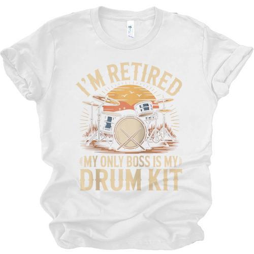 I'm Retired My Only Boss Is My Drum Kit Drums Drummer Raglan Baseball Tee Unisex Jersey T-Shirt - Downbeat Supply