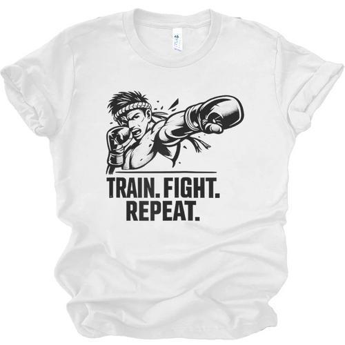 Train Fight Repeat Nak Muay Thai Boxing Fighter Raglan Baseball Tee Unisex Jersey T-Shirt - Nak Muay Co.
