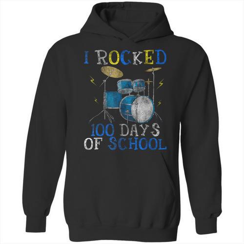 100th Day Of School T Shirt Happy 100 Days Drum Kit Music Unisex Hoodie - Downbeat Supply