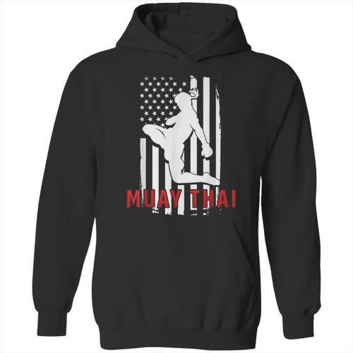 Muay Thai American Flag Fighter Patriotic Unisex Hoodie - Nak Muay Co.