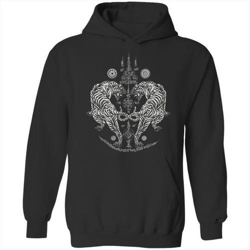 Sak Yant Thai Tattoo Twin Tiger For Muay Thai Fighter Boxing Unisex Hoodie - Nak Muay Co.
