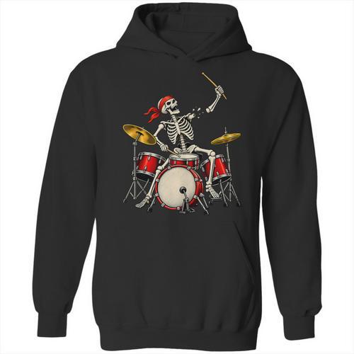Skeleton Drummer Skull Drum Kit Halloween Sleeveless Unisex Hoodie - Downbeat Supply