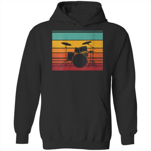 Women's Retro Drum Kit Silhouette With Color Stripes Unisex Hoodie - Downbeat Supply