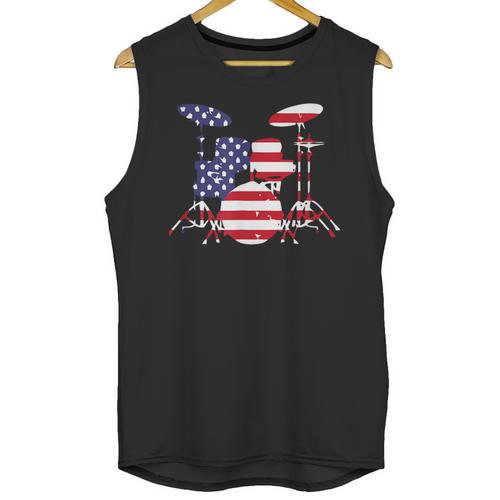 American Flag Drum Kit Patriotic US Drum Art Unisex Tank Top - Downbeat Supply