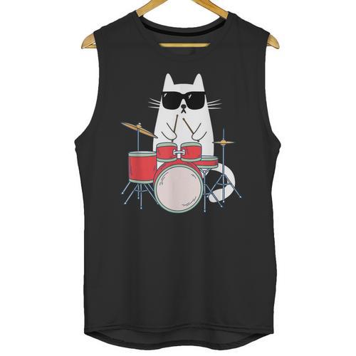 Cat Wearing Sunglasses Playing Drums Drum Kit Musician Unisex Tank Top - Downbeat Supply