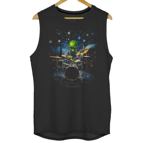 Drum Kit Percussionist Drummer Van Gogh Alien Playing Drums Unisex Tank Top - Downbeat Supply