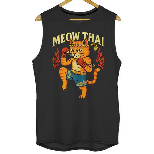 Meow Thai Muay Thai Cat Fighter Pun Dad Joke Unisex Tank Top - Nak Muay Co.
