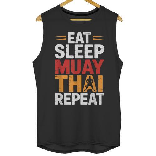 Muay Thai Fighter Eat Sleep Repeat Lifestyle Training Unisex Tank Top - Nak Muay Co.