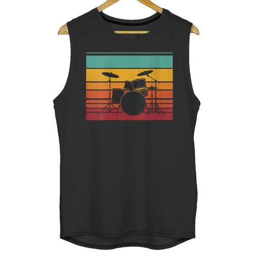 Women's Retro Drum Kit Silhouette With Color Stripes Unisex Tank Top - Downbeat Supply