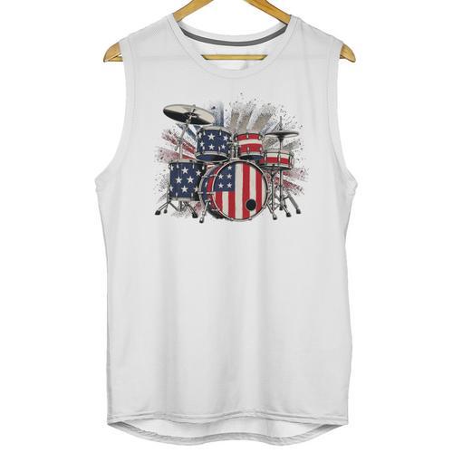 Drum Kit With American Flag Graphic For Musicians Unisex Tank Top - Downbeat Supply