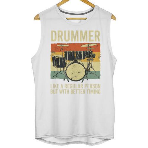 Drummer Better Timing Retro Vintage Sunset Drum Kit Graphic Unisex Tank Top - Downbeat Supply