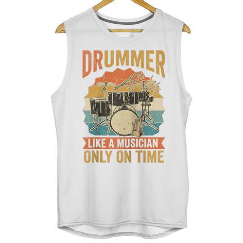 Drummer Like a Musician Only On Time Vintage Sunset Drum Kit Raglan Baseball Tee Unisex Tank Top - Downbeat Supply