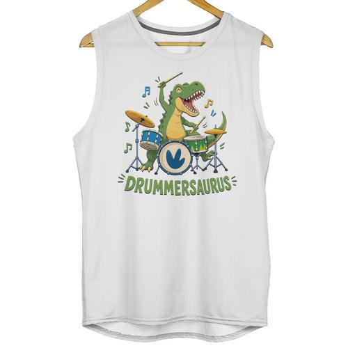 T-Rex Drumming With Drum Kit And Musical Notes Unisex Tank Top - Downbeat Supply