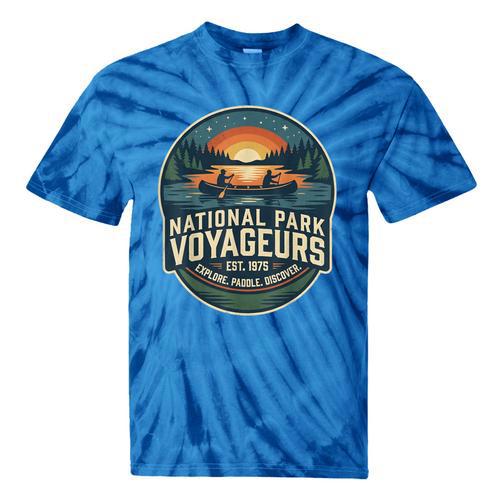 National Park Voyageurs Retro Sunset Canoe Paddling Badge Tie-Dye T-Shirts - Paddle Life
