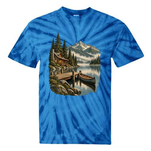 Women's Lakeside Canoe Cabin Escape Scene Tie-Dye T-Shirts - Paddle Life