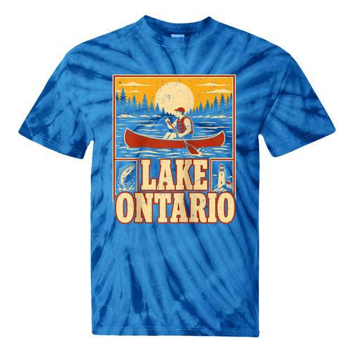 Lake Ontario Canoe Fishing Light House Sunset Retro Raglan Baseball Tee Tie-Dye T-Shirts - Paddle Life