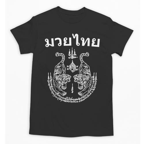 Muay Thai Language Sak Yant Art Tattoo Twin Tiger Kickboxing Unisex T-Shirt - Nak Muay Co.