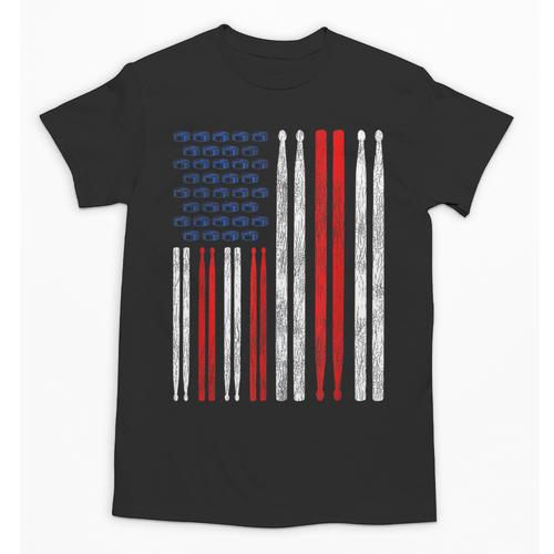 USA Flag Drumsticks Drum Kit Unisex T-Shirt - Downbeat Supply