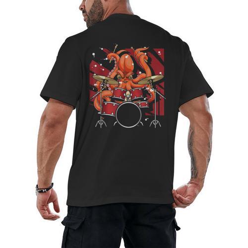 Animal Octopus Musician Drum Kit Octopus Drummer Men's Back Print T-Shirt - Downbeat Supply
