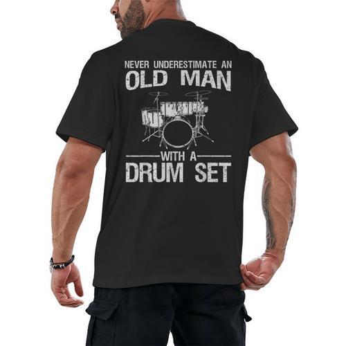 Cool Drummer Art Men Dad Drum Set Player Drum Kit Musician Men's Back Print T-Shirt - Downbeat Supply