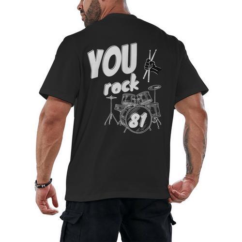 Drum Kit Drummer 81 Years 81st Birthday Men Women Men's Back Print T-Shirt - Downbeat Supply